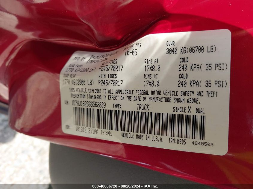 1D7HU18266S562880 2006 Dodge Ram 1500 Slt/Trx4 Off Road/Sport