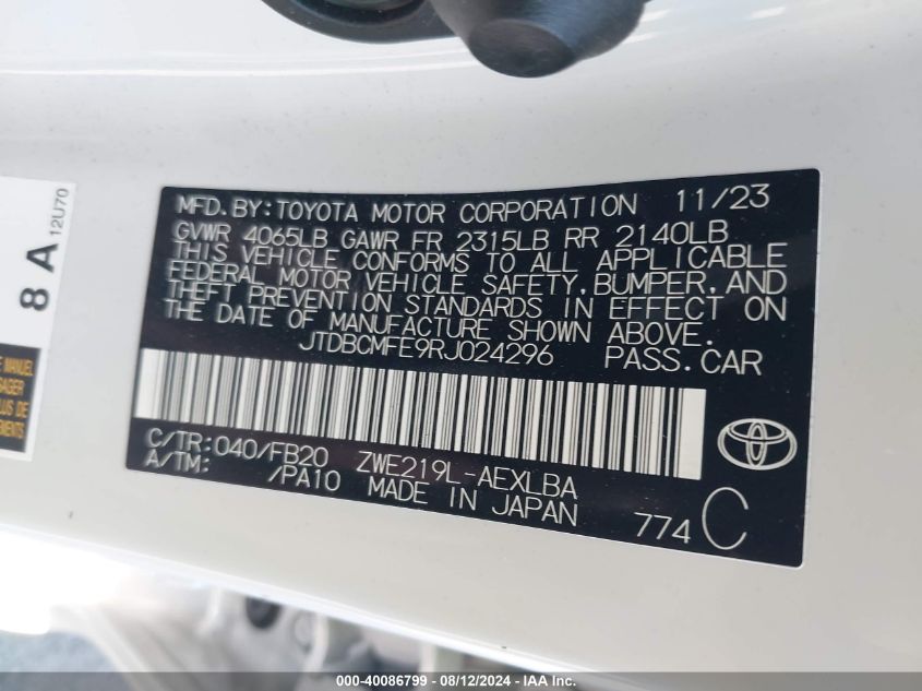 2024 TOYOTA COROLLA HYBRID LE - JTDBCMFE9RJ024296