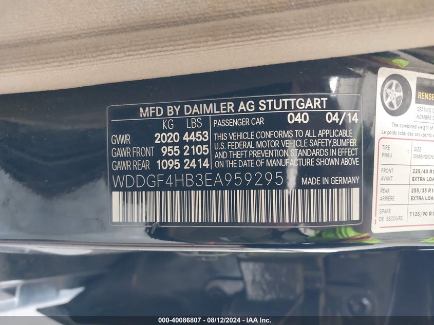 2014 Mercedes-Benz C 250 Luxury/Sport VIN: WDDGF4HB3EA959295 Lot: 40086807