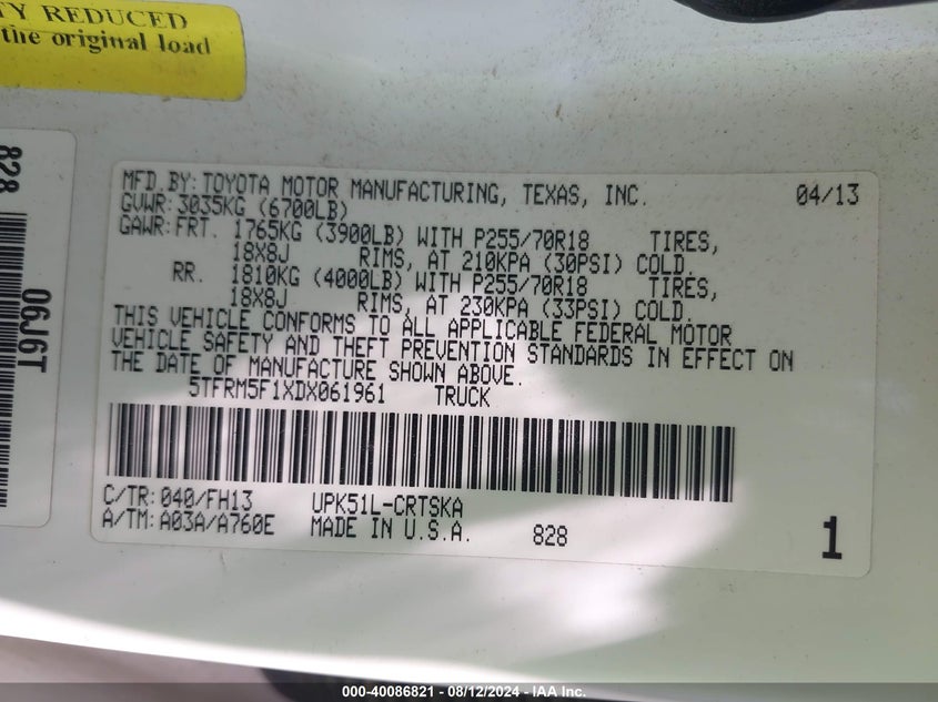 2013 TOYOTA TUNDRA GRADE 4.6L V8 - 5TFRM5F1XDX061961