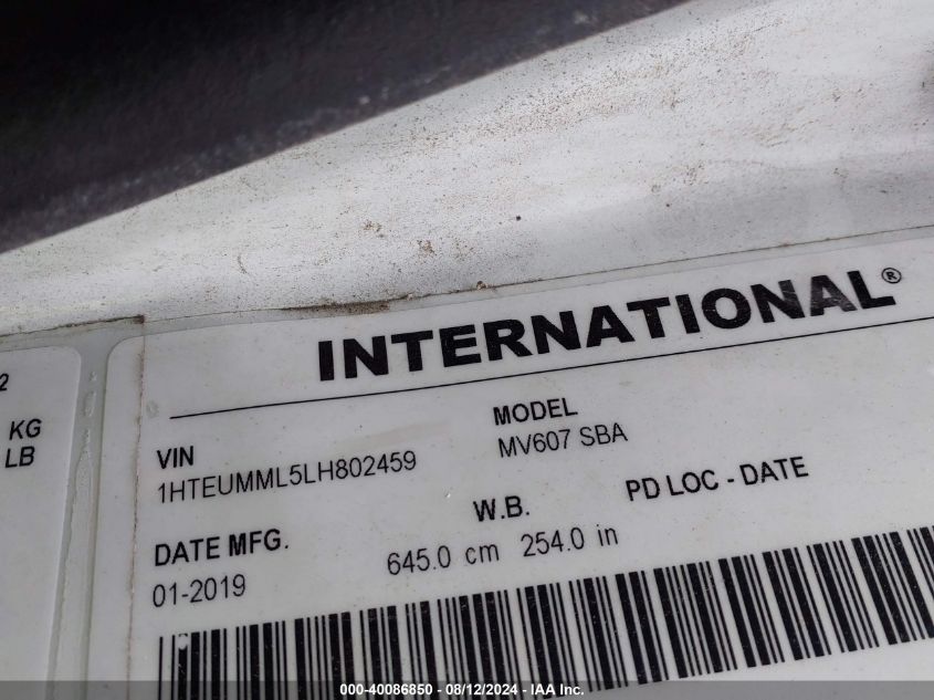 2020 International Mv VIN: 1HTEUMML5LH802459 Lot: 40086850