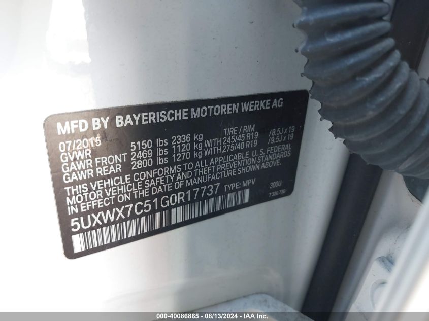 5UXWX7C51G0R17737 2016 BMW X3 xDrive35I