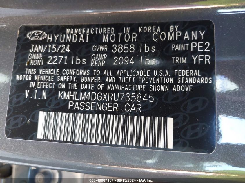 2024 Hyundai Elantra Sel VIN: KMHLM4DGXRU735845 Lot: 40087187