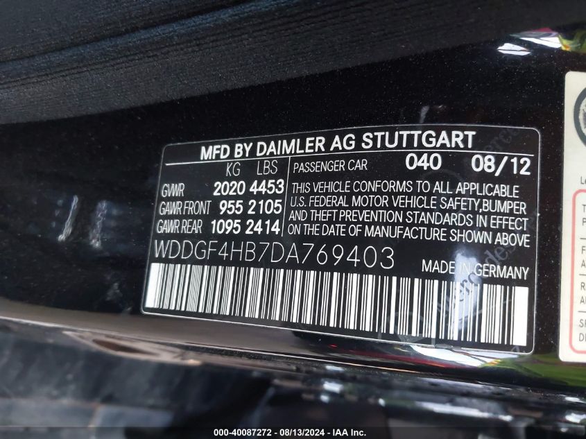 2013 Mercedes-Benz C 250 Luxury/Sport VIN: WDDGF4HB7DA769403 Lot: 40087272