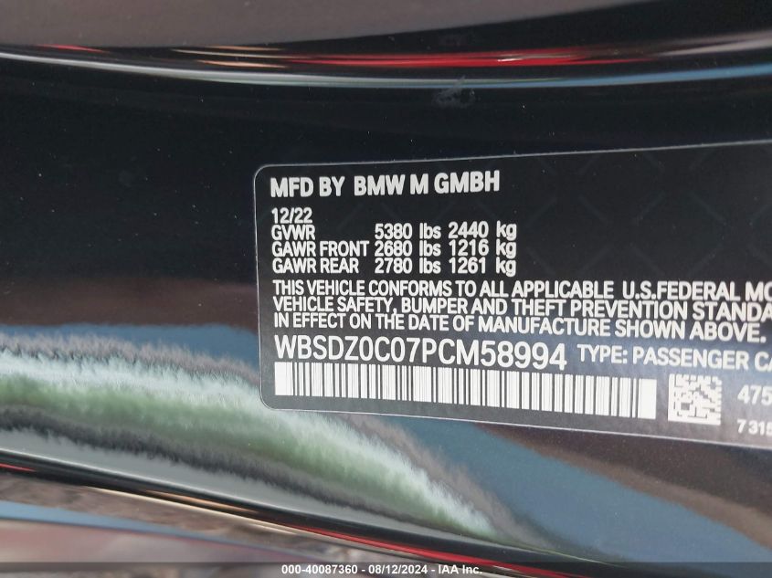 2023 BMW M8 Cabriolet Competition VIN: WBSDZ0C07PCM58994 Lot: 40087360