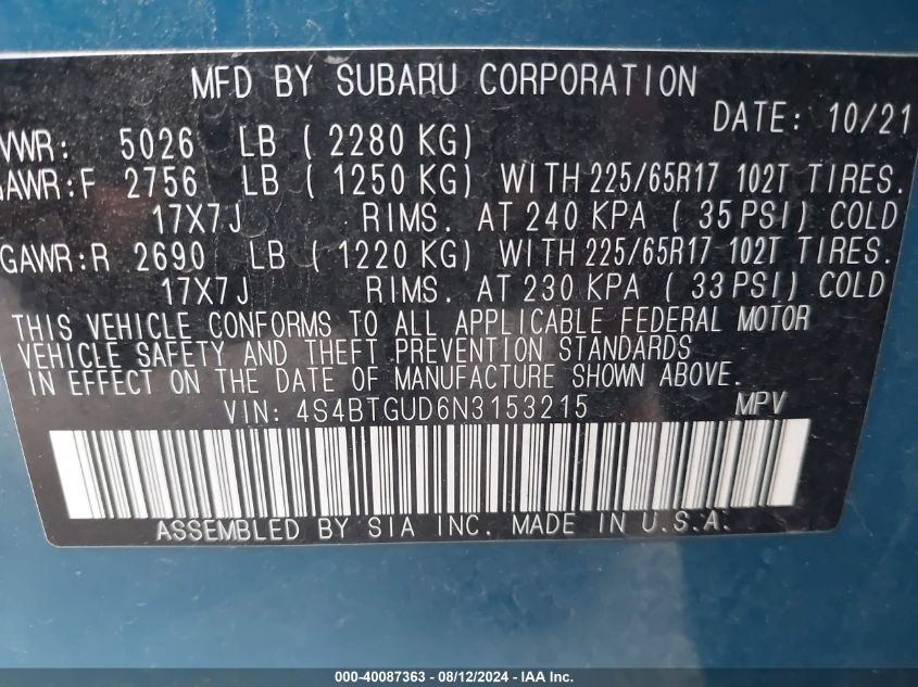 4S4BTGUD6N3153215 2022 Subaru Outback Wilderness