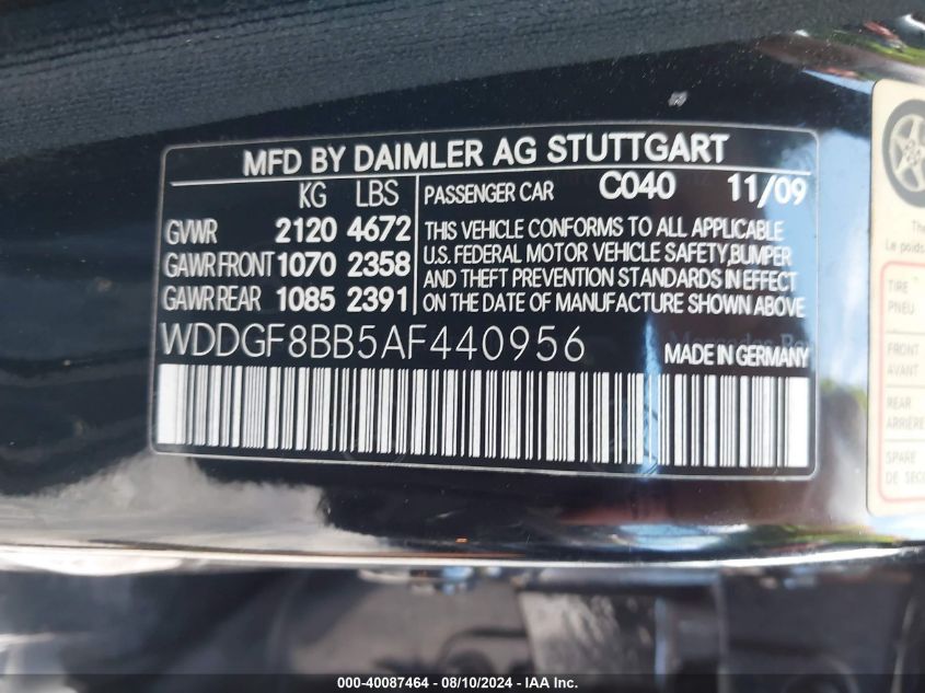 2010 Mercedes-Benz C 300 Luxury 4Matic/Sport 4Matic VIN: WDDGF8BB5AF440956 Lot: 40087464