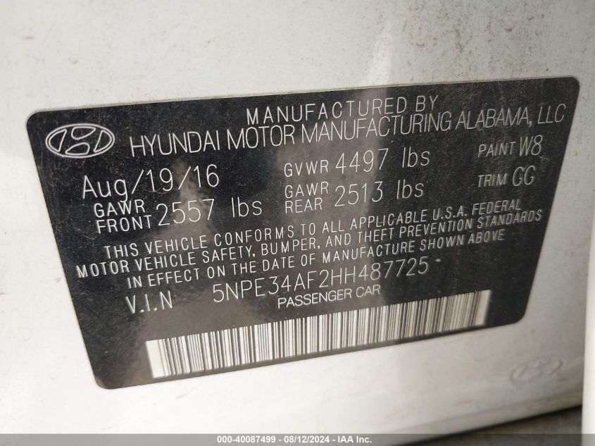 2017 HYUNDAI SONATA SPORT - 5NPE34AF2HH487725