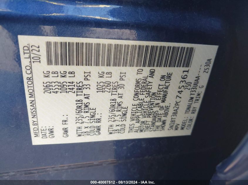 VIN 5N1BT3BA2PC745361 2023 NISSAN ROGUE SV FWD