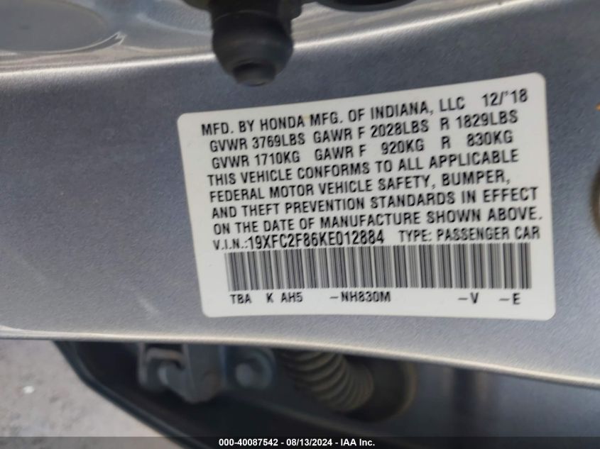 2019 HONDA CIVIC SPORT - 19XFC2F86KE012884