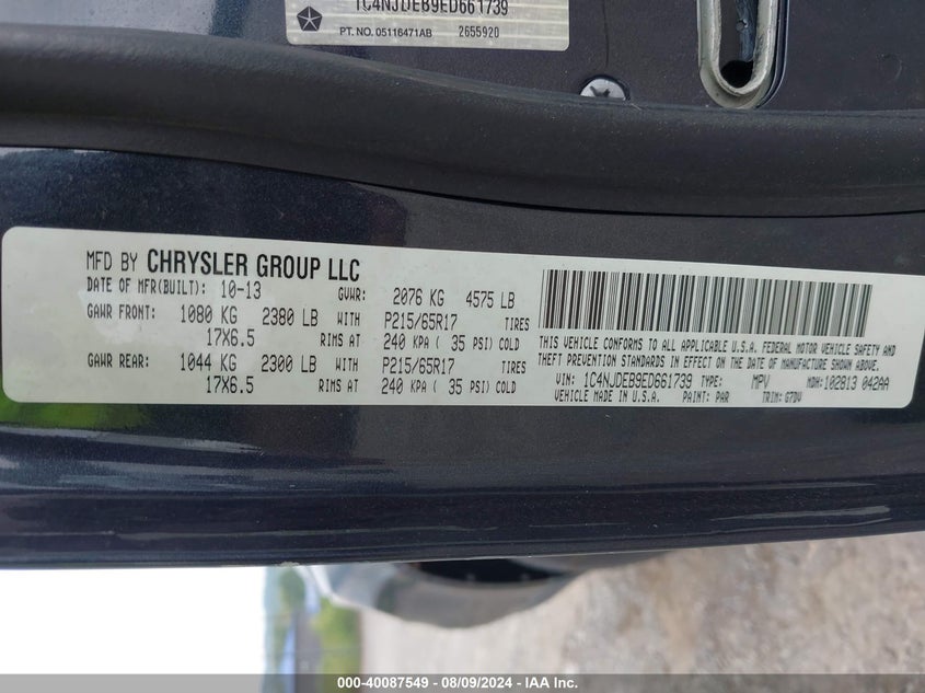 2014 Jeep Compass Latitude VIN: 1C4NJDEB9ED661739 Lot: 40087549