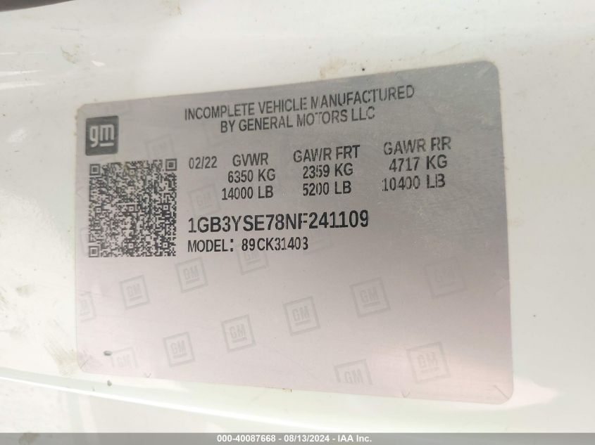 2022 Chevrolet Silverado K3500 VIN: 1GB3YSE78NF241109 Lot: 40087668