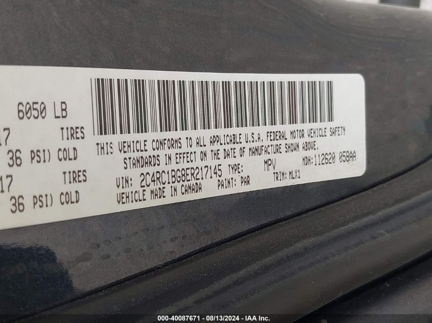 2014 Chrysler Town & Country Touring VIN: 2C4RC1BG8ER217145 Lot: 40087671