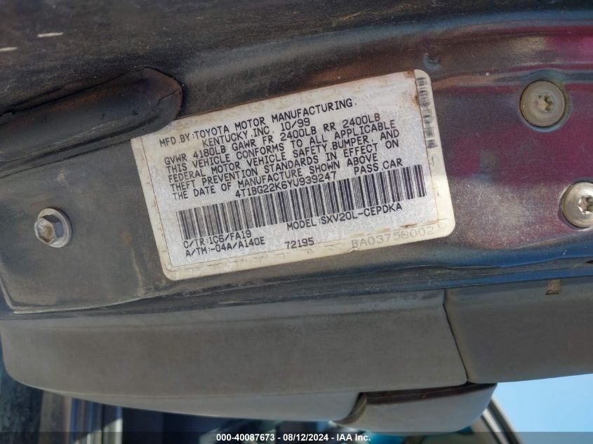 4T1BG22K6YU939247 2000 Toyota Camry Ce