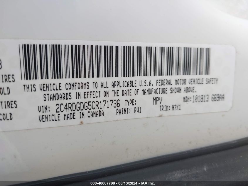 2012 Dodge Grand Caravan Crew VIN: 2C4RDGDG5CR171736 Lot: 40087798