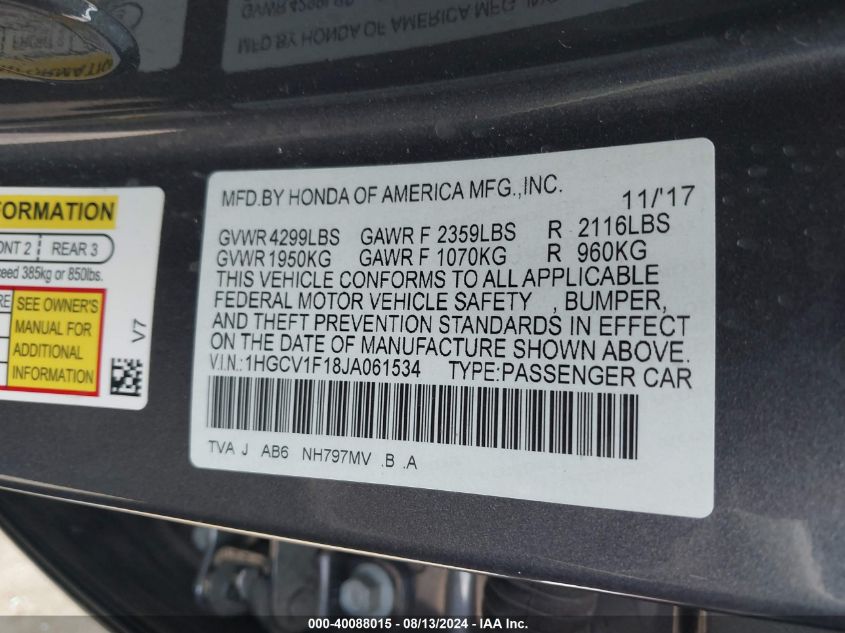 1HGCV1F18JA061534 2018 Honda Accord Lx