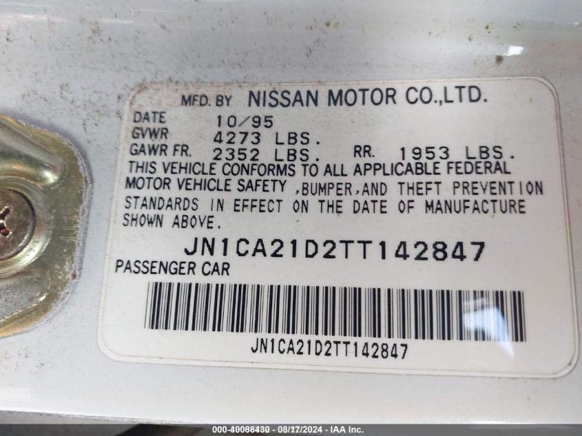 1996 Nissan Maxima Gle/Gxe/Se VIN: JN1CA21D2TT142847 Lot: 40088430