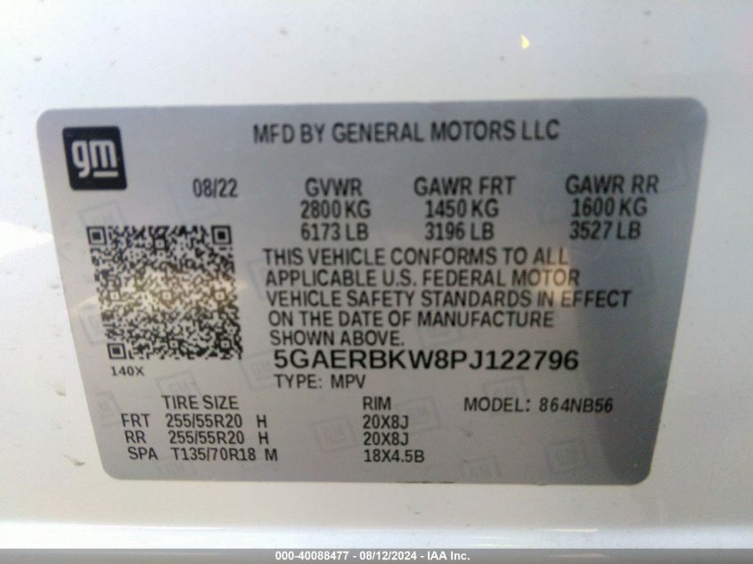 2023 Buick Enclave Essence Fwd VIN: 5GAERBKW8PJ122796 Lot: 40088477