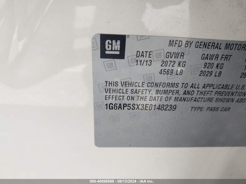 2014 Cadillac Cts Standard VIN: 1G6AP5SX3E0148239 Lot: 40088569