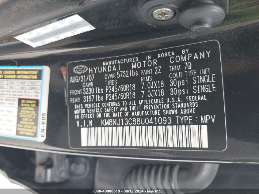 KM8NU13C88U041093 2008 Hyundai Veracruz Gls/Limited/Se