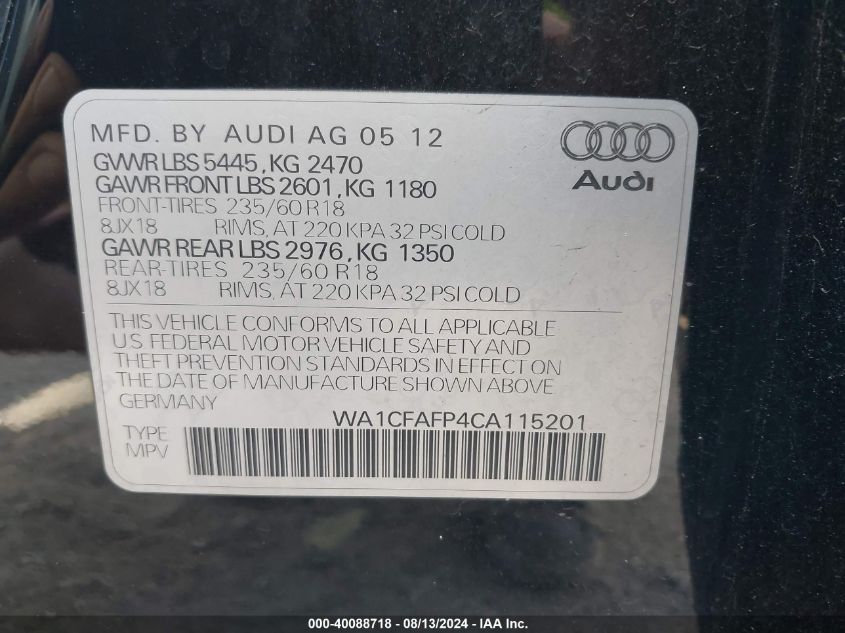 WA1CFAFP4CA115201 2012 Audi Q5 2.0T Premium