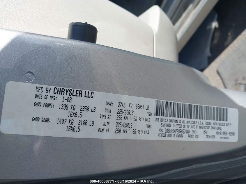 2008 Chrysler Town & Country Touring VIN: 2A8HR54P182657440 Lot: 40088771