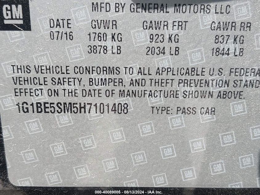 1G1BE5SM5H7101408 2017 Chevrolet Cruze Lt Auto