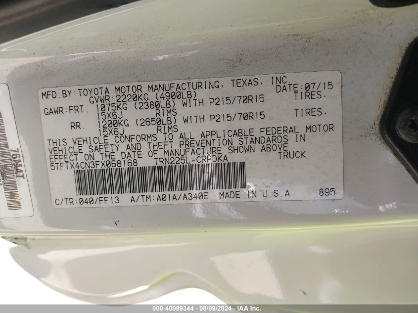 2015 Toyota Tacoma VIN: 5TFTX4CN3FX068168 Lot: 40089344