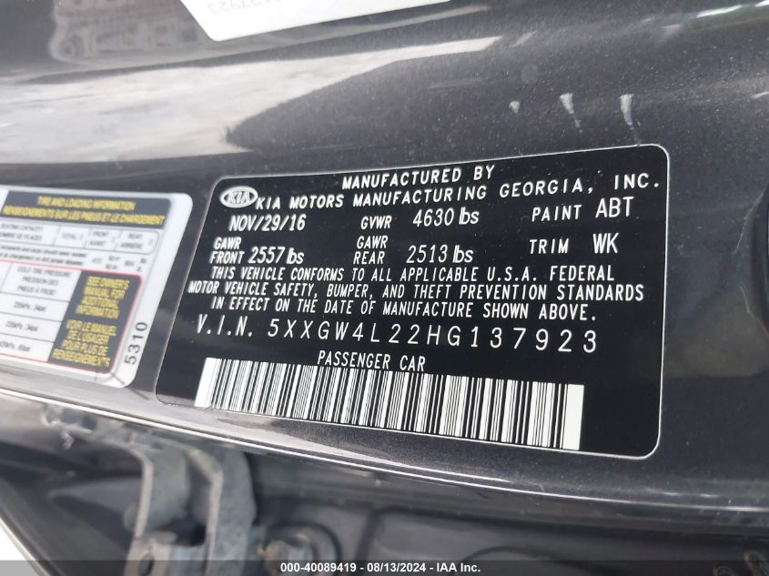 5XXGW4L22HG137923 2017 Kia Optima Sx Turbo