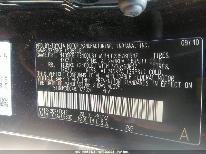 2011 Toyota Sienna Le V6 VIN: 5TDKK3DC4BS077320 Lot: 40089438