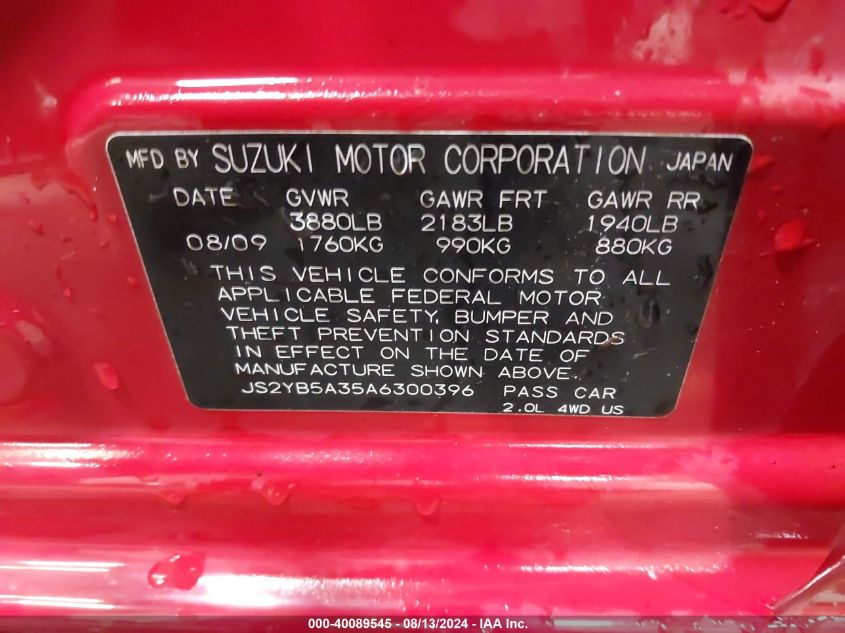 JS2YB5A35A6300396 2010 Suzuki Sx4