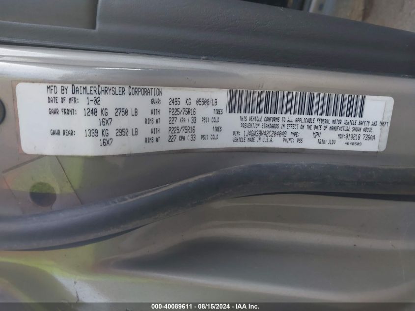 2002 Jeep Grand Cherokee Sport VIN: 1J4GW38N42C204049 Lot: 40089611