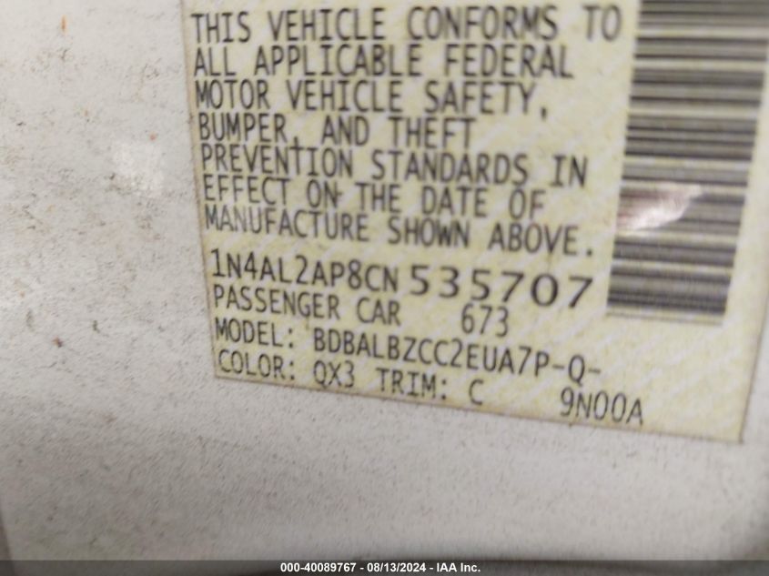 1N4AL2AP8CN535707 2012 Nissan Altima 2.5 S