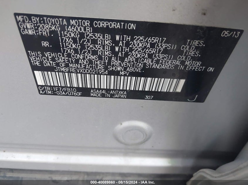 2013 TOYOTA RAV4 LE - JTMBFREVXDD021954