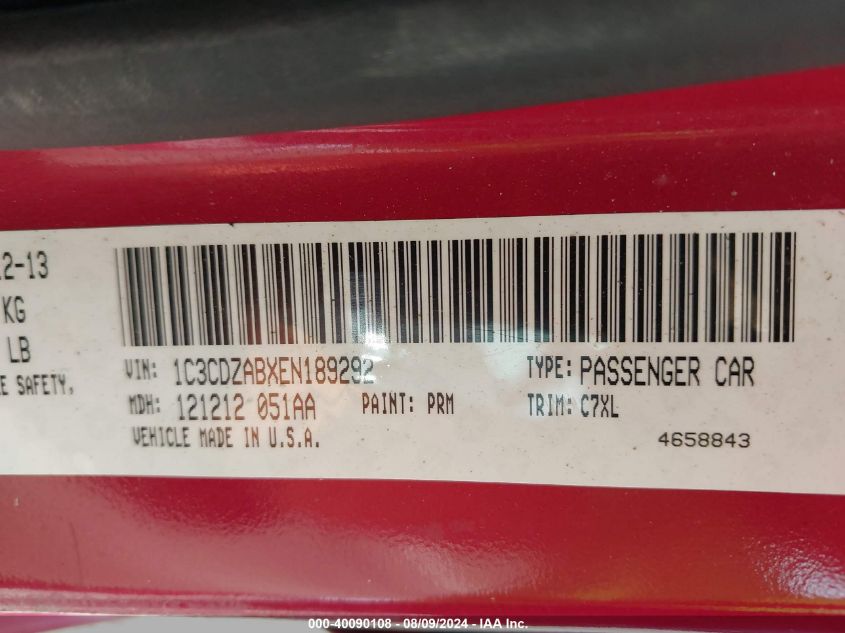 2014 Dodge Avenger Se VIN: 1C3CDZABXEN189292 Lot: 40090108