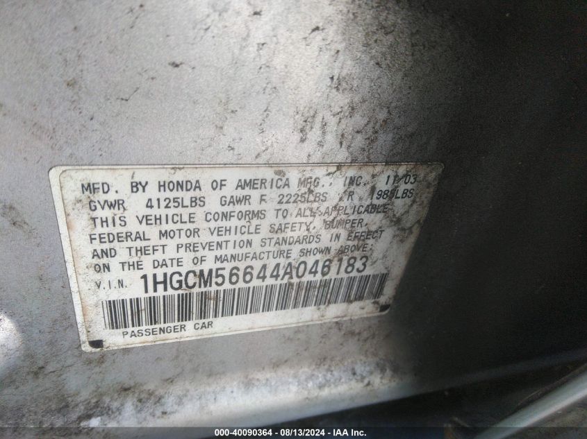 1HGCM56644A046183 2004 Honda Accord Ex