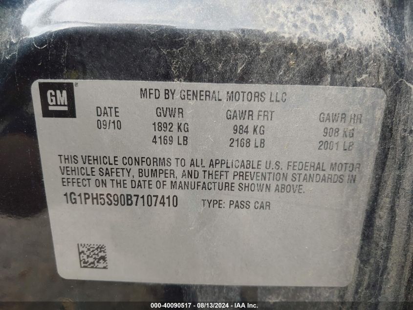 2011 Chevrolet Cruze Ltz VIN: 1G1PH5S90B7107410 Lot: 40090517