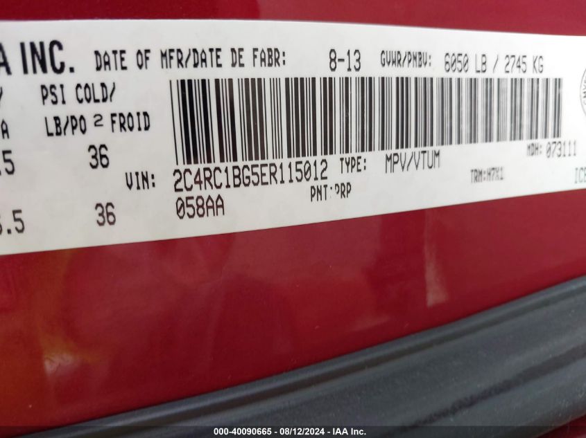 2014 Chrysler Town & Country Touring VIN: 2C4RC1BG5ER115012 Lot: 40090665