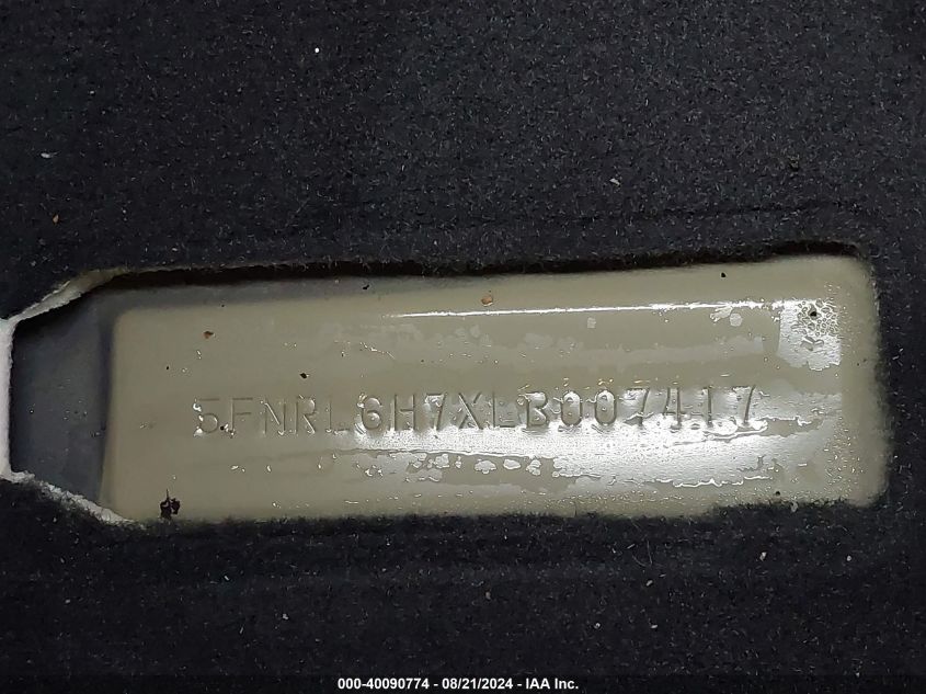 2020 Honda Odyssey Ex-L/Ex-L W/Navi Res VIN: 5FNRL6H7XLB007417 Lot: 40090774