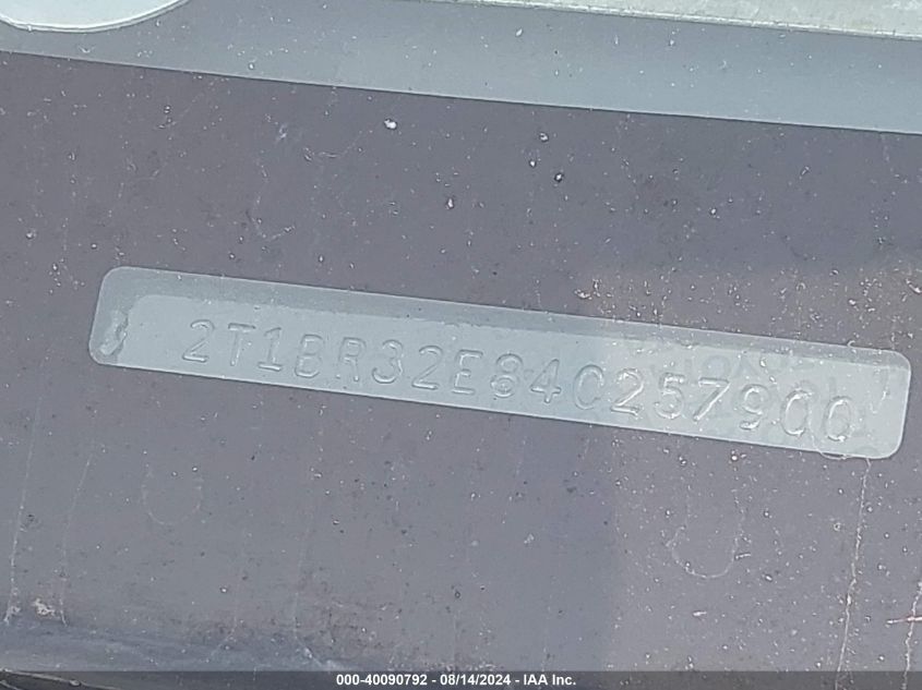 2004 Toyota Corolla Le VIN: 2T1BR32E84C257900 Lot: 40090792