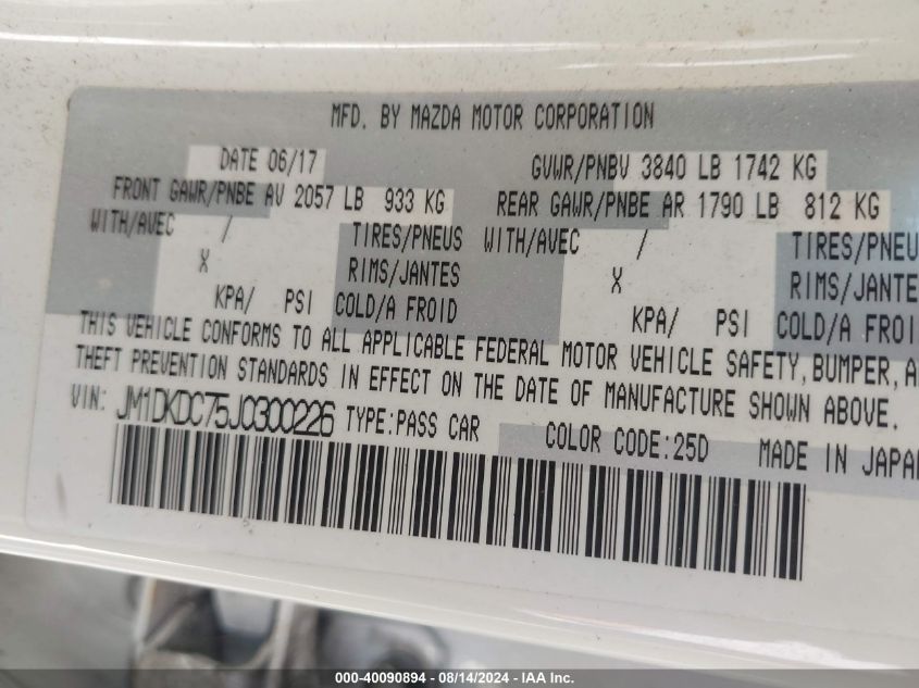 2018 Mazda Cx-3 Touring VIN: JM1DKDC75J0300226 Lot: 40090894