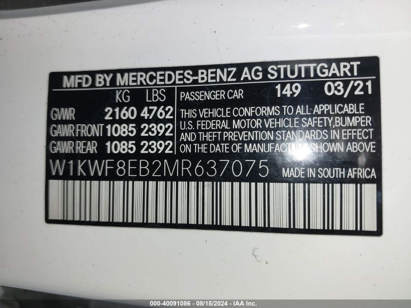 W1KWF8EB2MR637075 2021 Mercedes-Benz C 300 4Matic