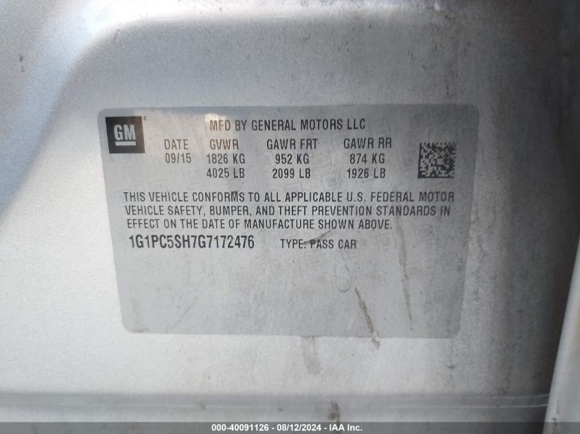 2016 Chevrolet Cruze Limited Ls Auto VIN: 1G1PC5SH7G7172476 Lot: 40091126