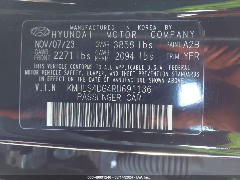 2024 Hyundai Elantra Sel VIN: KMHLS4DG4RU691136 Lot: 40091248