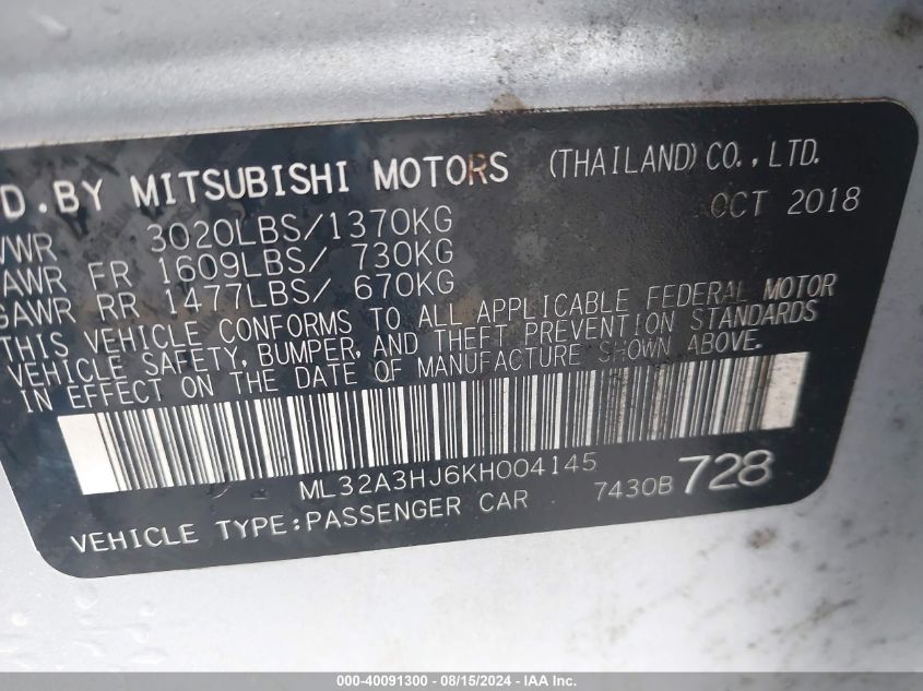 ML32A3HJ6KH004145 2019 Mitsubishi Mirage Rf