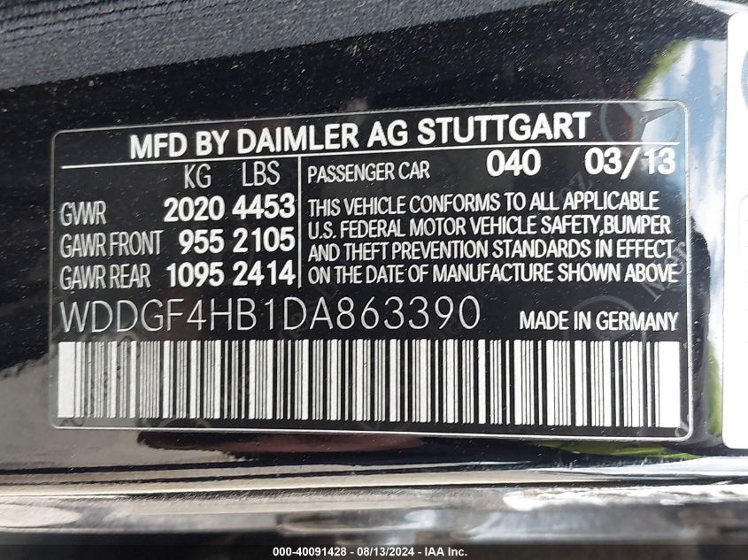 2013 Mercedes-Benz C 250 Luxury/Sport VIN: WDDGF4HB1DA863390 Lot: 40091428