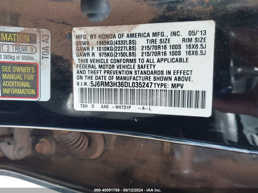 2013 HONDA CR-V LX - 5J6RM3H36DL035247