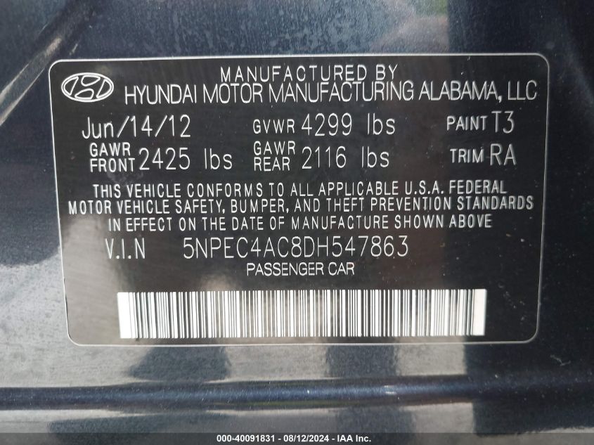 2013 HYUNDAI SONATA LIMITED - 5NPEC4AC8DH547863