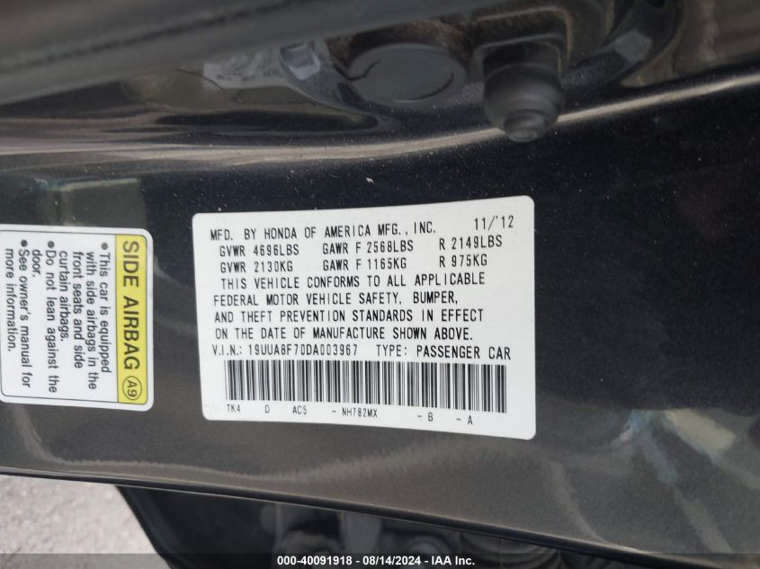 19UUA8F70DA003967 2013 Acura Tl 3.5