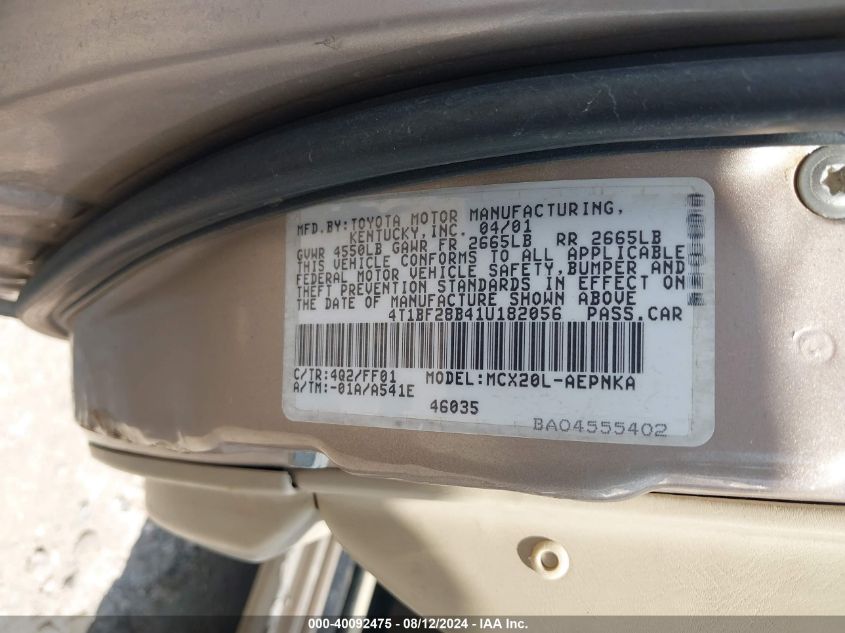 2001 Toyota Avalon Xl VIN: 4T1BF28B41U182056 Lot: 40092475